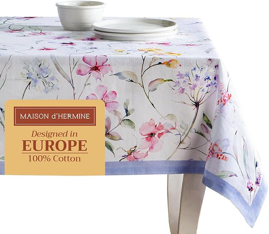 Maison d' Hermine Table Cloth Rectangle Table 100% Cotton 54 x 72 Inches Tablecloth Reusable Decorative for Dining Room Farmhouse Home Valentines Day Decorations Spring Summer - Summer Floral