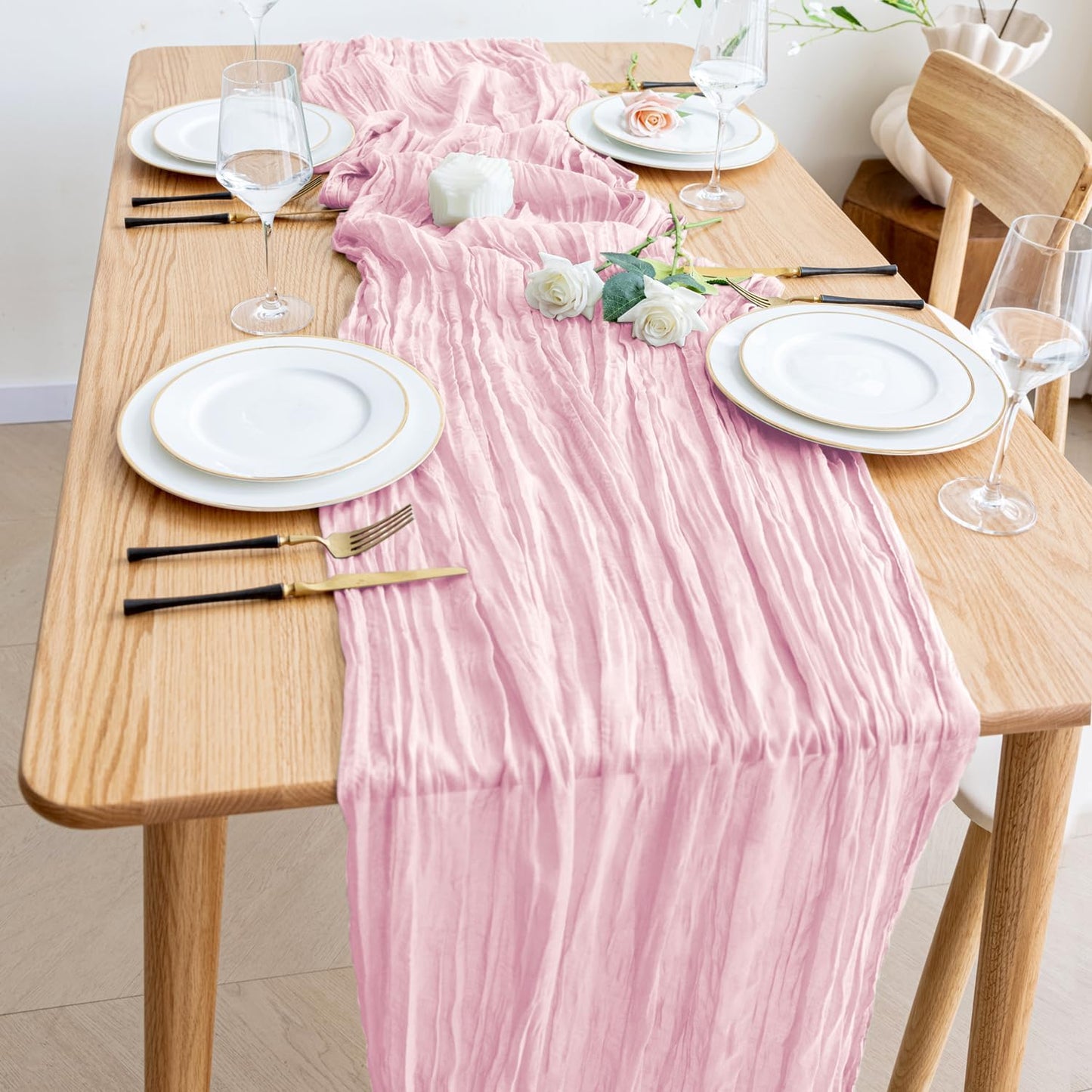 Wokceer Cheesecloth Table Runner 3Pack 10FT Blushing Pink Christmas Boho Gauze Fall Cheese Cloth Table Runner for Party Easter Rustic Sheer Table Runners for Baby Bridal Shower Wedding