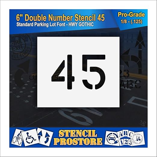 Pavement, Curb, and WheelStop Stencils - 6 inch Double Number Stencil - (45) - 6" x 9" x 1/8" (128 mil) - Pro-Grade