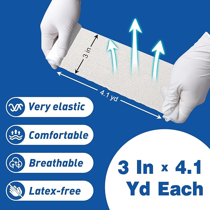AZEN 100 Pack Gauze Rolls Bandages, 3 in x 4.1 Yards, First Aid Supplies & Premium Medical Supplies, Bandage Wrap Vet Wrap