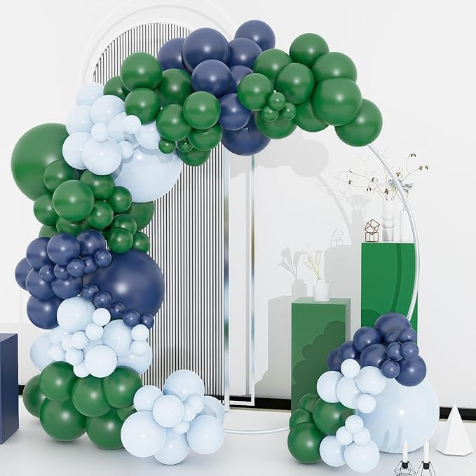 Blue and Green Balloon Garland Kit, 134Pcs Navy Blue,Dark Green,Macaron Blue Balloon Arch Kit for Birthday Dinosaur Party Jungle Safari Wild Baby Shower Graduation Decorations