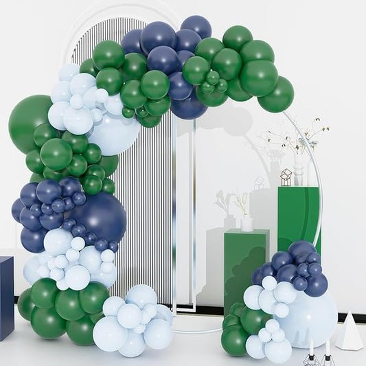 Blue and Green Balloon Garland Kit, 134Pcs Navy Blue,Dark Green,Macaron Blue Balloon Arch Kit for Birthday Dinosaur Party Jungle Safari Wild Baby Shower Graduation Decorations