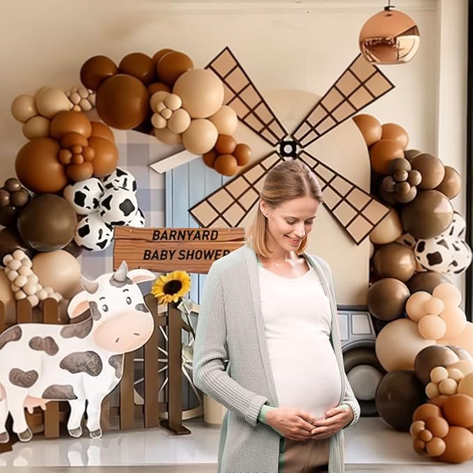 Western Cowboy Balloon Arch Kit, 167Pcs Dark Brown Cocoa Chocolate Nude Cow Print Balloons Garland for Boy First Rodeo Baby Shower Country Farm Birthday Party Decorations