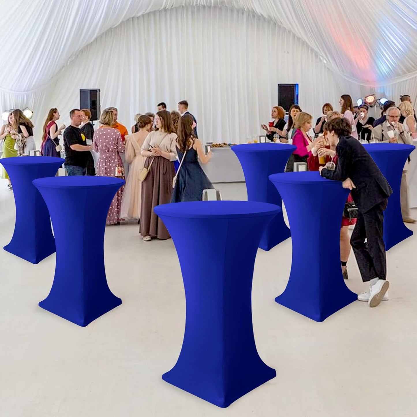 Cocktail Table Covers-Spandex Round High Top Table Cloths 8 Pack 32x43 Inch-Royal Blue Stretch Fitted Bar Tall Tablecloth for Pub Bistro Highboy Party Event Banquet Height Satnding Tables