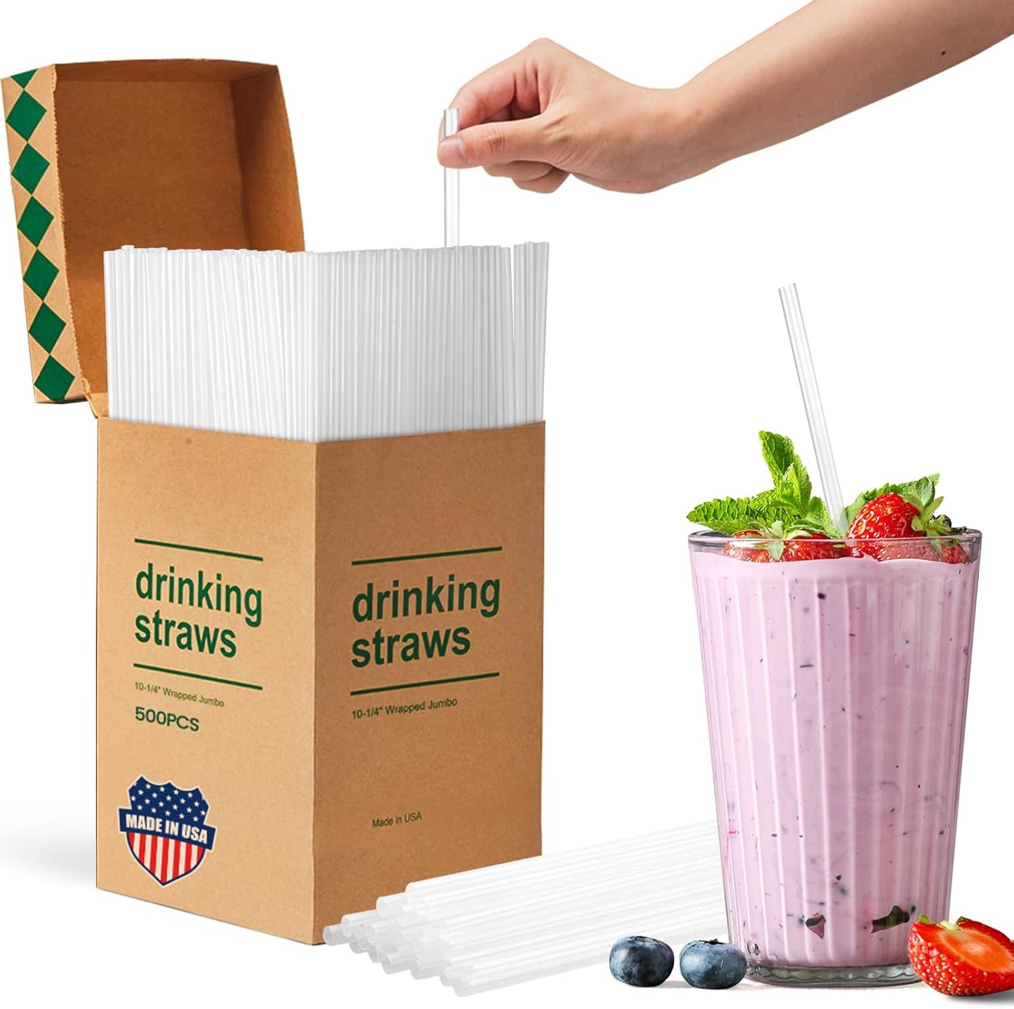 ACSTEP Plastic Straws 500 PCS – 10.2 Inch Long, 6 mm Wide Straws Disposable for Iced Coffee & Cola, Durable & Lightweight – Made in USA