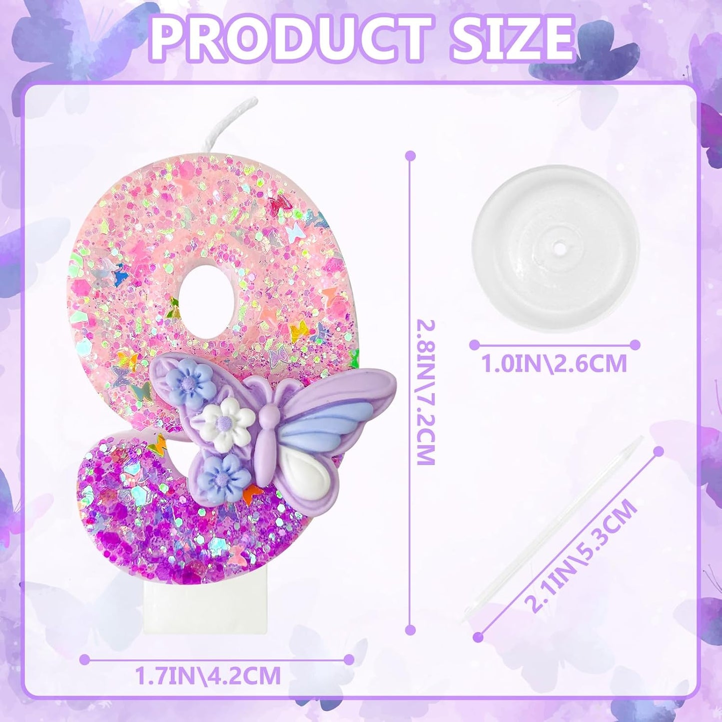 HXOUSE Butterfly Number 9 Birthday Candles - Pink & Purple Butterfly Birthday Candles for Cake, 9 Candle Topper for Anniversary Celebrations Supplies, Fairy Party Decorations for Girl (Number 9)