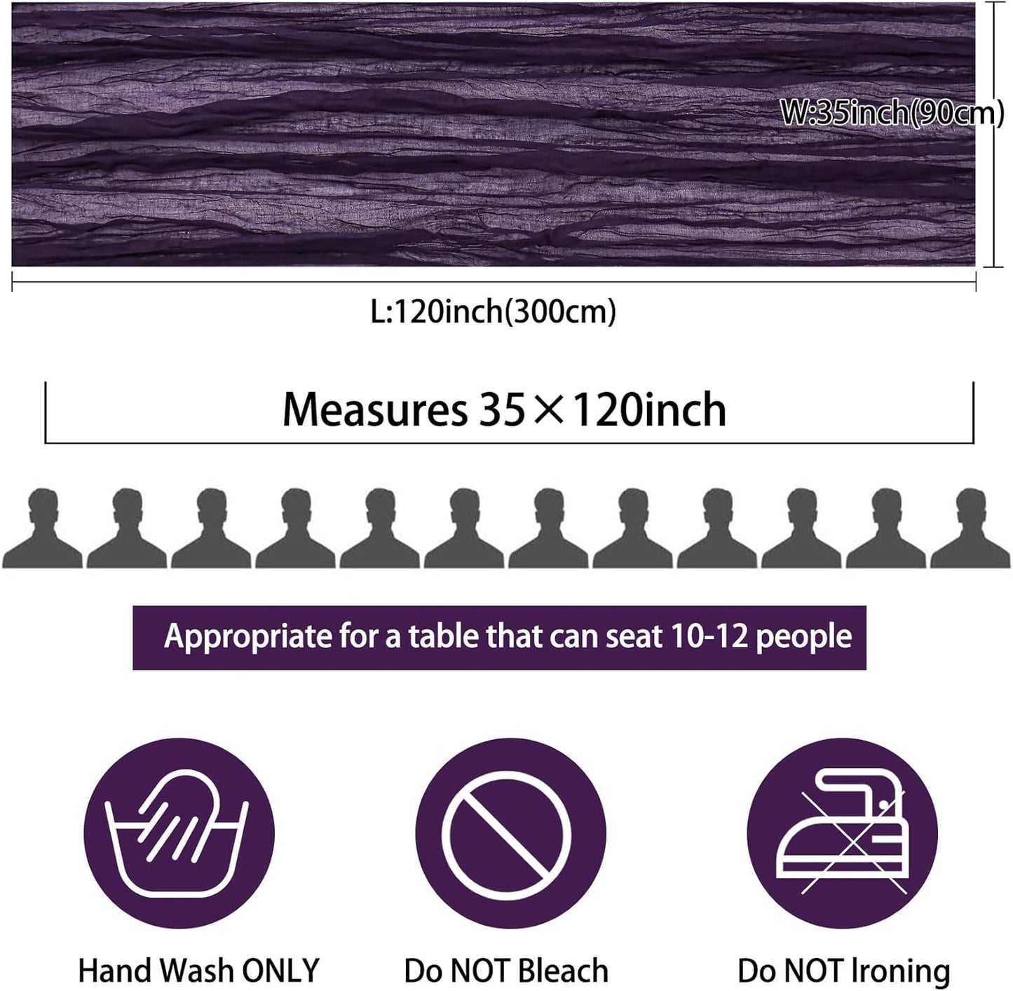 12 Pack 10Ft Cheesecloth Table Runner 35x120 Inch Boho Gauze Table Runner Rustic Cheese Cloth Long Romantic Table Runners for Wedding Bridal Shower Birthday Party Table Decor (Dark Purple)