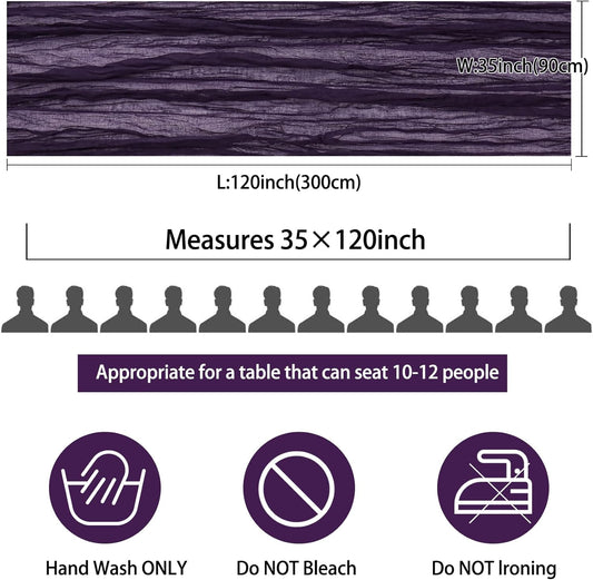 12 Pack 10Ft Cheesecloth Table Runner 35x120 Inch Boho Gauze Table Runner Rustic Cheese Cloth Long Romantic Table Runners for Wedding Bridal Shower Birthday Party Table Decor (Dark Purple)