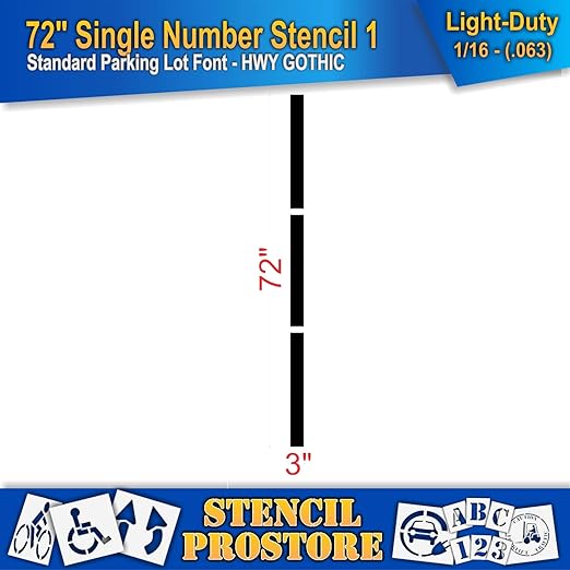 Pavement Stencils - 72 inch Single Number Stencil - 1-72" x 3" x 1/16" (63 mil) - Light-Duty