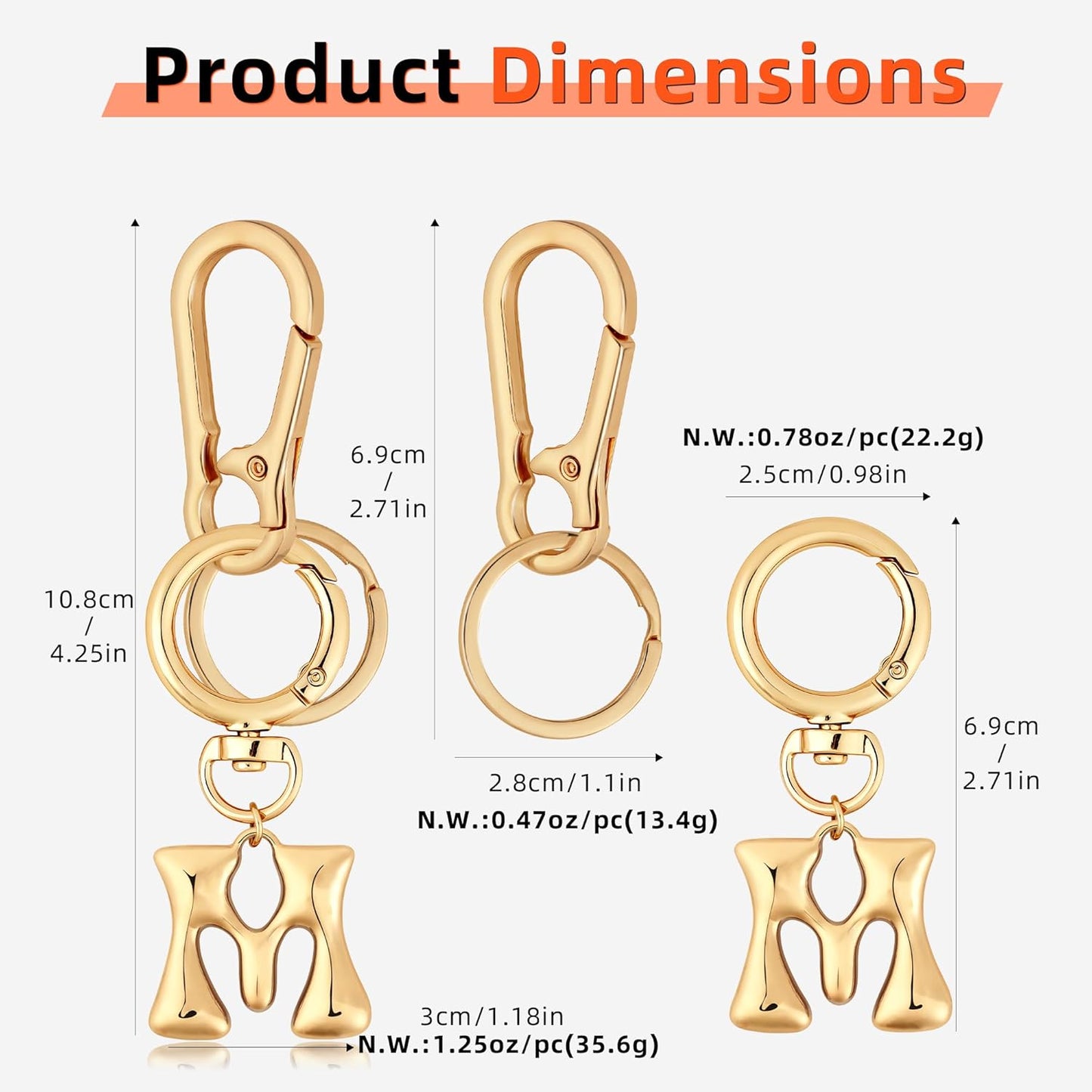 Gold Bubble Heart Initial Bag Charms for Handbags – Cute Initial Letter Keychain for Women, Purse Charms, Gold Gift