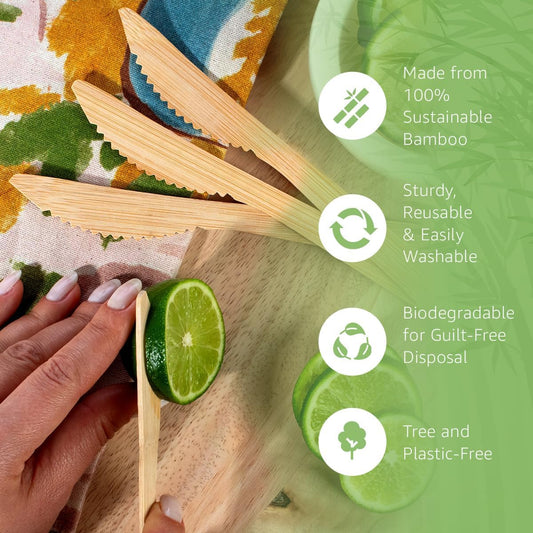 Ibambo 100% Bamboo Knives Set - Biodegradable Cutlery Sets (3000 Eco Friendly Knives) | Bamboo Silverware Disposable or Reusable | Compostable FSC Certified Flatware for Weddings, Camping & Parties