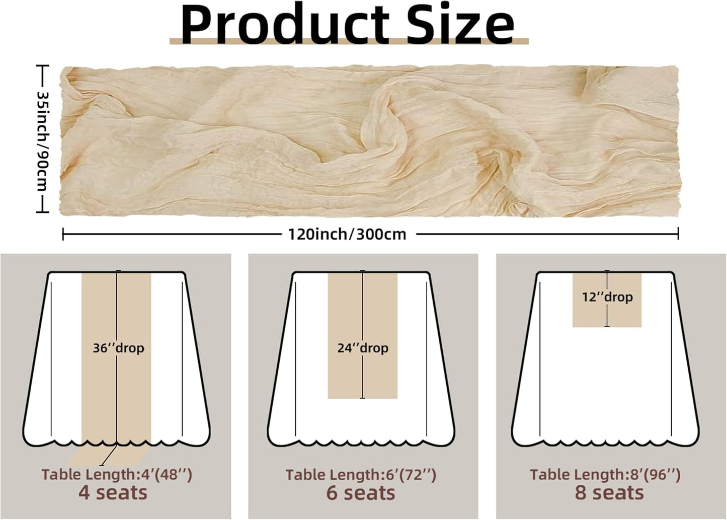 FEXIA Beige Cheesecloth Table Runner 35x120 Inches Ivory Gauze Rustic Boho Spring Easter Table Runner for Engagement Party Decorations Bridal Shower Wedding Party First Communion Centerpiece