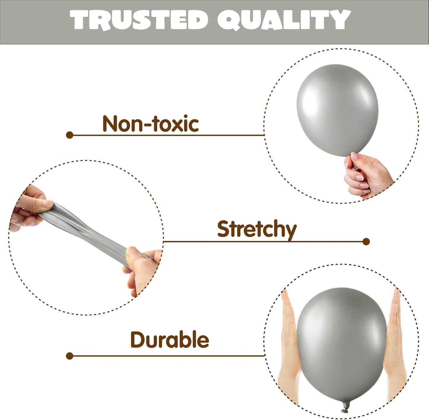 JOYIN 150 Pcs Metallic Silver Balloons, Different Sizes 18 12 10 5 Inch Silver Latex Balloon Arch Kit with Instruction for Birthday Party Graduation Wedding Holiday Decoration