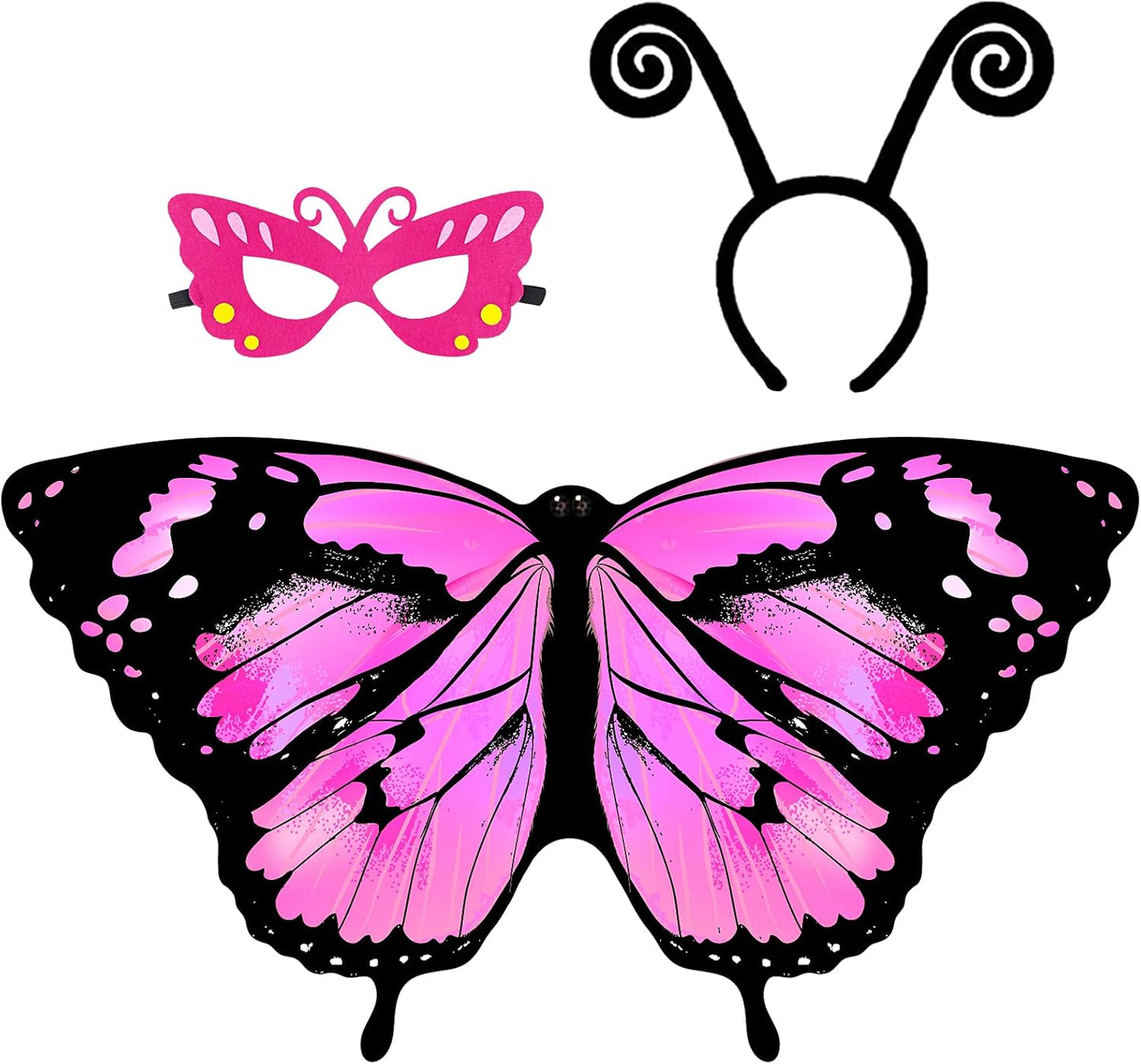 Kids Butterfly-Wings Costume for Girls Fairy-Wings Toddler-Dress-Up Headband-Mask Butterfly Toys Party Favors Gifts