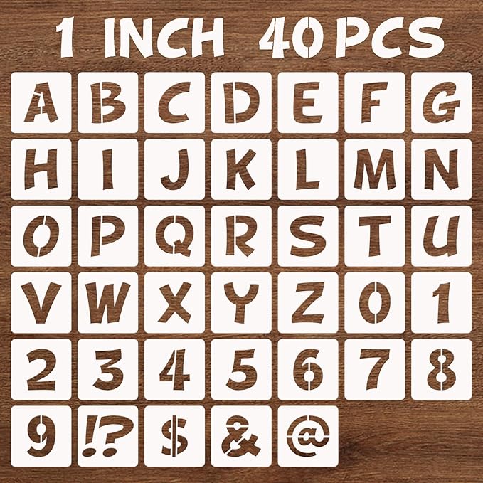 BAMIDELE 1 Inch Letter and Number Stencils, 40 Pcs Reusable Plastic Alphabet Spray Paint Stencils for Painting on Wood, Wall, Fabric, Rock, Chalkboard, Door Porch, Signage, DIY Craft Decoration