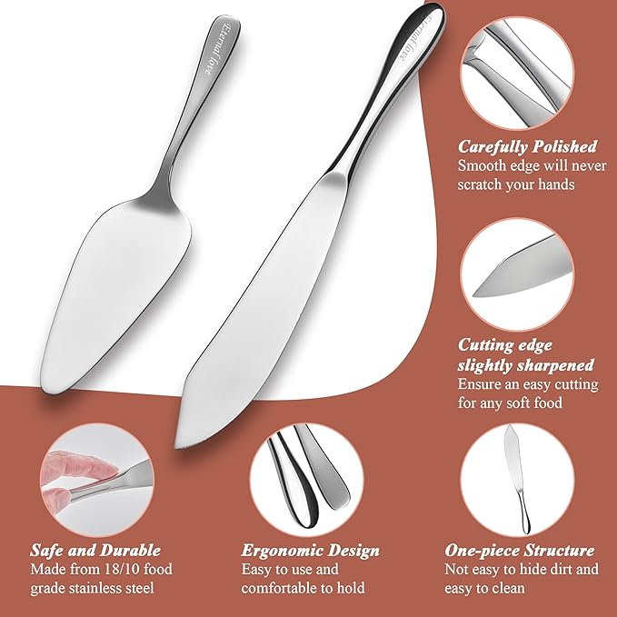 EIUBUIE Cake Cutting Set for Wedding, Personalized Custom Engraved Cake Knife and Server Set, Classic Design 18/10 Stainless Steel Pie Cakes Serving of 2 Piece