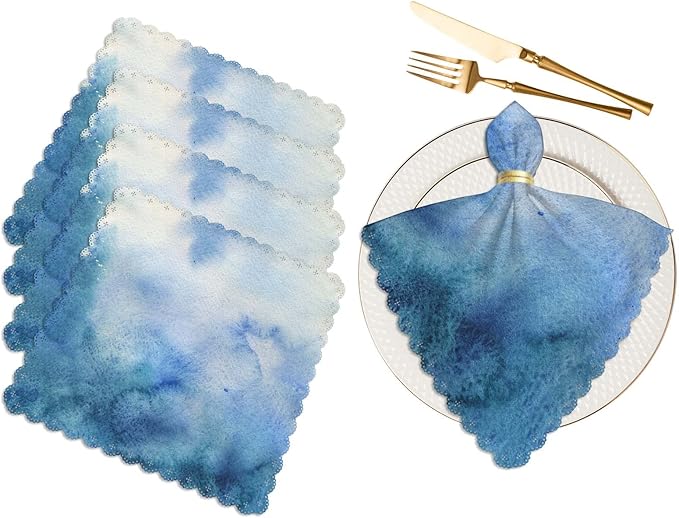 Yibeas Ombre Cloth Napkins Set of 4 Soft Delicate Blue Watercolor Ombre Polyester Dinner Square Napkin for Family Restaurant Weddings Parties 18 x 18 inch