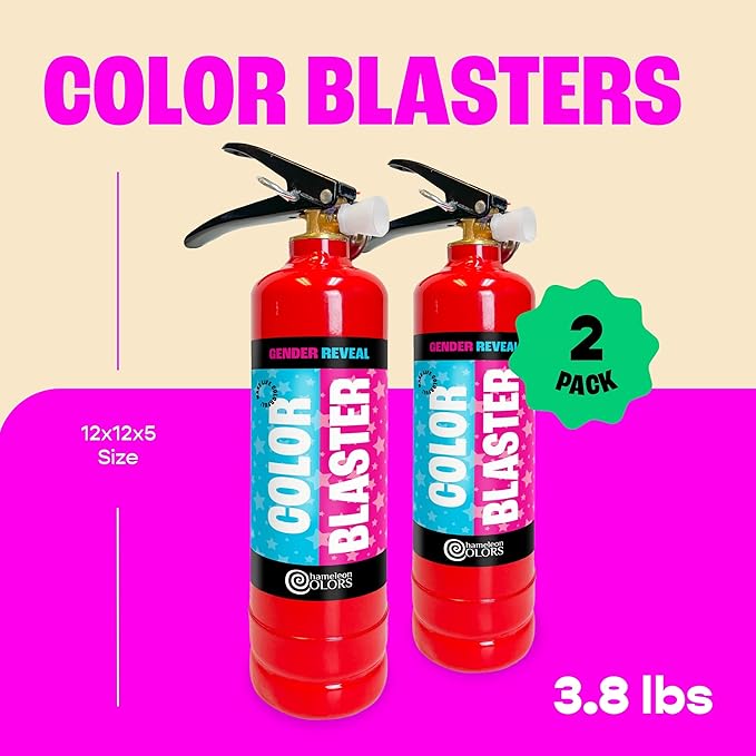 Chameleon Colors Gender Reveal Fire Extinguisher (Blue) - Built in America - Gender Reveal Powder Extinguisher for Baby Boy Photo Shoot or Party - 2 Blue Color Blasters - Non-Toxic