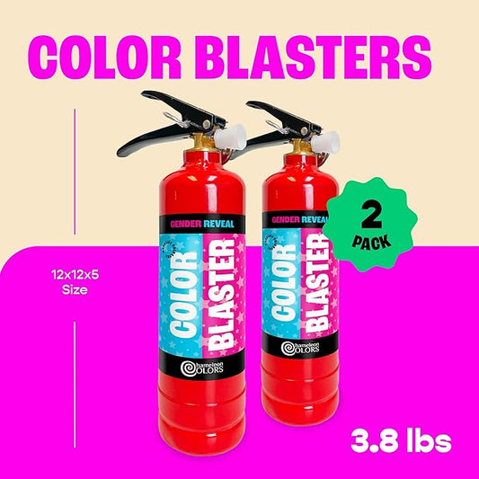 Chameleon Colors Gender Reveal Fire Extinguisher (Pink) - Built in America - Gender Reveal Powder Extinguisher for Baby Girl Photo Shoot or Party - 2 Pink Color Blasters - Non-Toxic