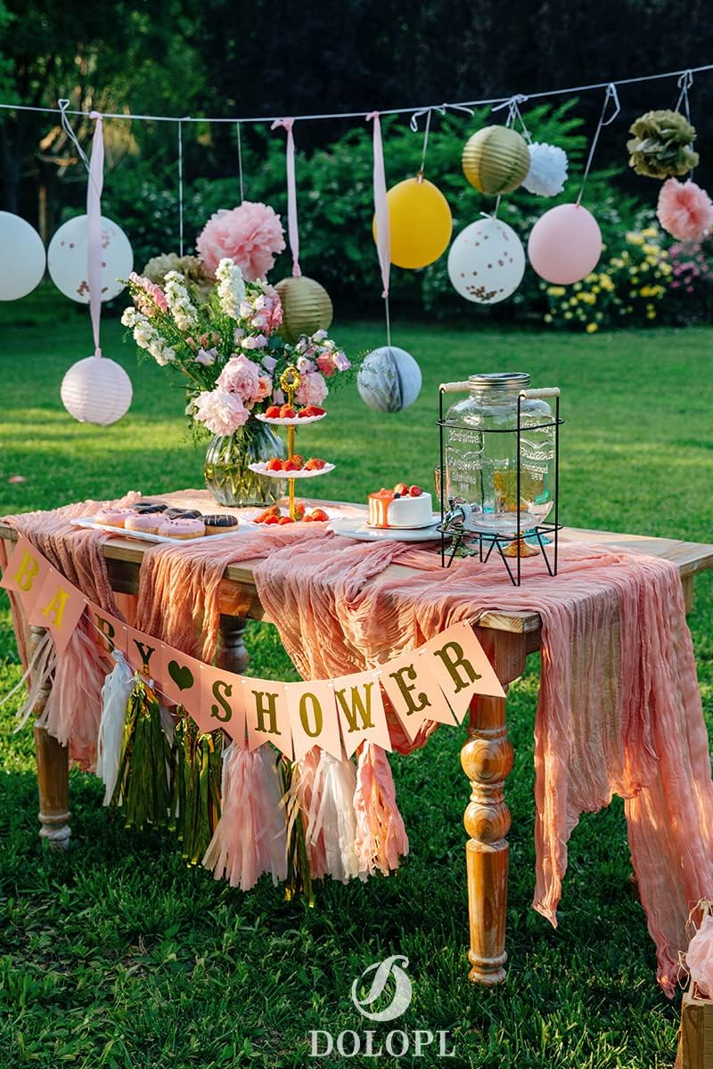DOLOPL Coral Baby Shower Decorations for Girl Cheesecloth Table Runner 13.3ft Boho Gauze Cheese Cloth Table Runner Rustic Sheer Runner 160inch Long for Wedding Bridal Birthday Party Cake Table