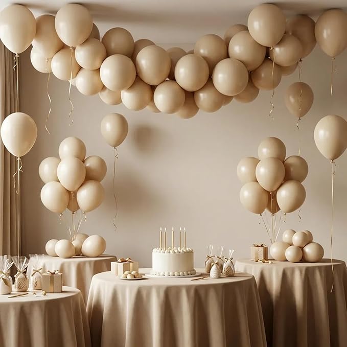 White Sand Balloons Arch Kit,130pcs Cream Balloons Balloon Garland,Different Sizes Beige Latex Balloons for Wedding Baby Shower Birthday Bridal Shower Graduation Engagement Party Decorations