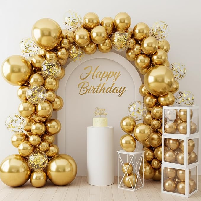 Patimate Metallic Gold Balloons - 150pcs 5 Inch Chrome Gold Latex Party Balloons for Birthday Anniversary Wedding Baby Shower Graduation Retirement Engagement New Years Casino Disco Party Decorations