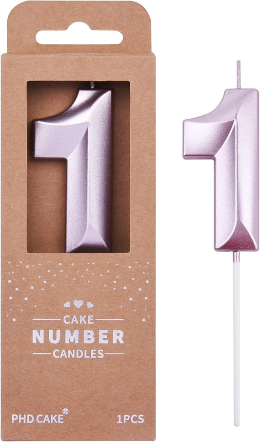 PHD CAKE 2.76 Inch Diamond Rose Gold 1 Number Birthday Candles, Rose Gold Number Candles, Cake Number Candles, Party Celebration