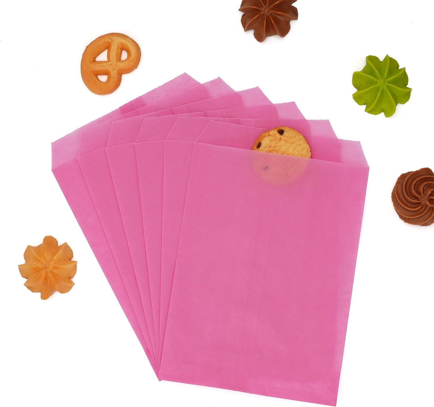 Quotidian Hot Pink Flat Medium Greaseproof Paper Bags 4" x 6" (10 x 15.2cm) Pack of 100 - Treat Wedding Confetti Stamps