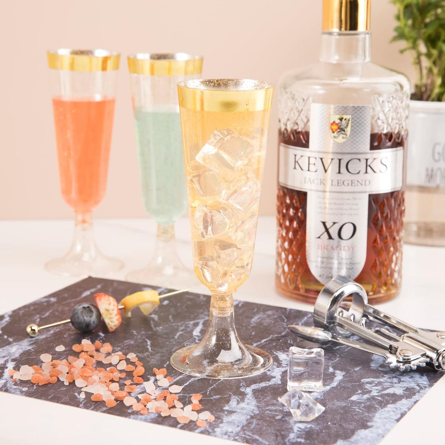 WDF Champagne Flutes, 36 Pack Gold Plastic - Glitter, Disposable Champagne Flutes for Party/Wedding/Thanksgiving, 6oz, BPA Free