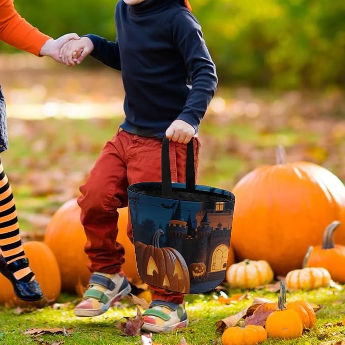 Halloween Candy Bucket - Halloween Night Moon Pumpkins Castle Trick Or Treat Candy Bag, Gift Bag for Party Favor Supplies