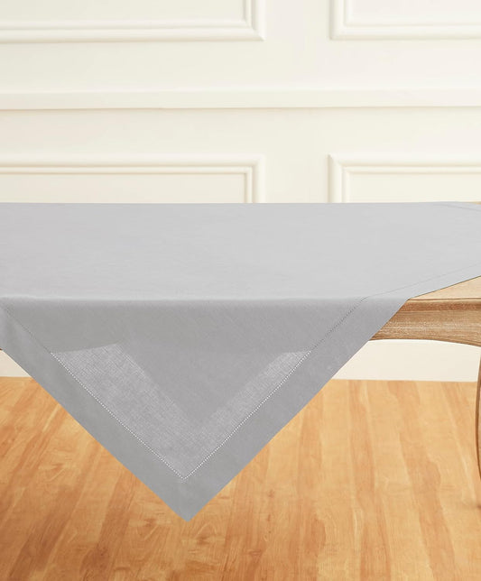 Solino Home Soft Grey Linen Tablecloth 52 x 52 Inch - 100% Pure Linen Square Table Throw - Classic Hemstitch, Machine Washable Table Cloth for Fall, Autumn, Thanksgiving, Christmas