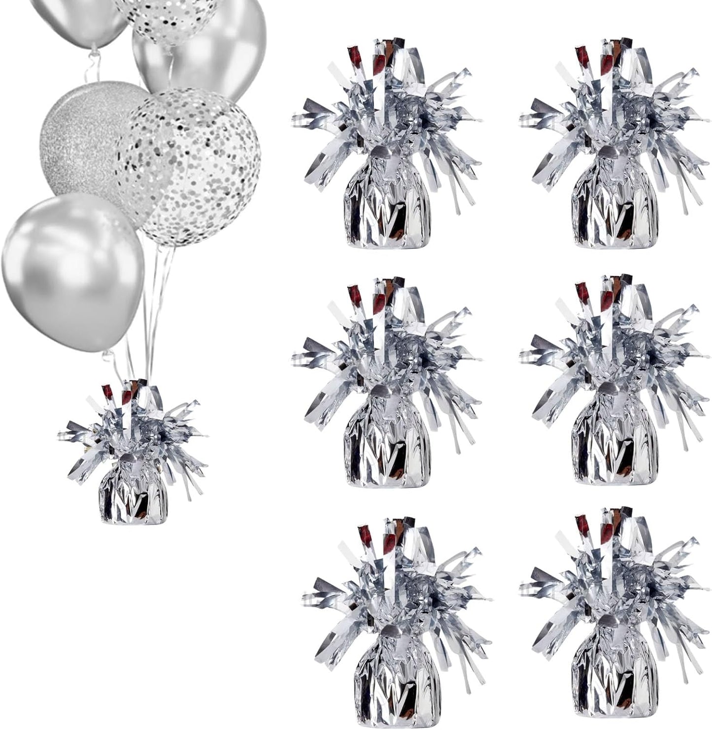 balloon weights are perfect for parties, birthdays, weddings. Each pack includes 6PCS durable weights that easily decorate balloons and elevate any celebration. (Silver)