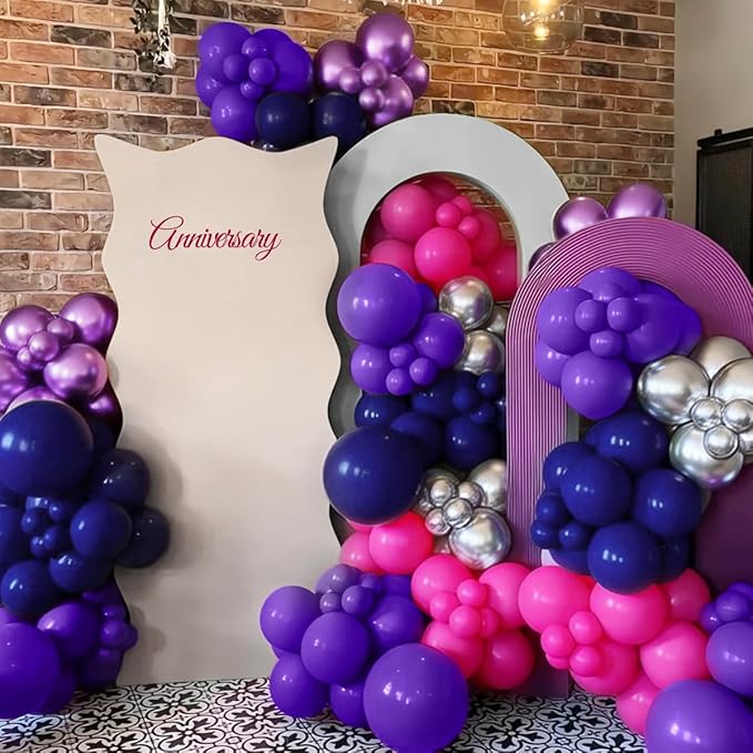 Purple Blue Red Balloon Garland Arch Kit, 167Pcs Hot Pink Midnight Blue Metallic Purple Silver and Star Foil Balloons for Princess Girl Women Birthday Bridal Baby Shower Party Decoration