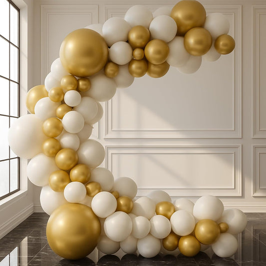 Balloon Garland Arch Kit – 146 Pcs White, Metallic Gold & Confetti Balloons for Baby Shower, Birthday, Gender Reveal, Wedding Party – DIY Kit by Vellax™