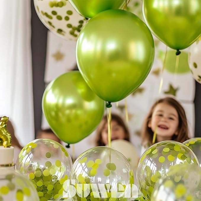 SUWEN Metallic Lime Green Balloons and Confetti Balloons Set 47PCS Latex Helium Chrome Neon Green Balloon for Birthday Anniversary Party Decorations