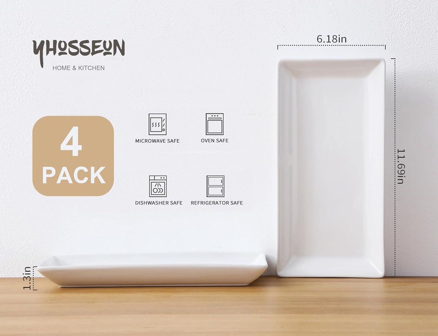 YHOSSEUN Porcelain Serving Platters Rectangular Trays White Serving Platters for Party, Stackable Serving Plates Set of 4,12 inch