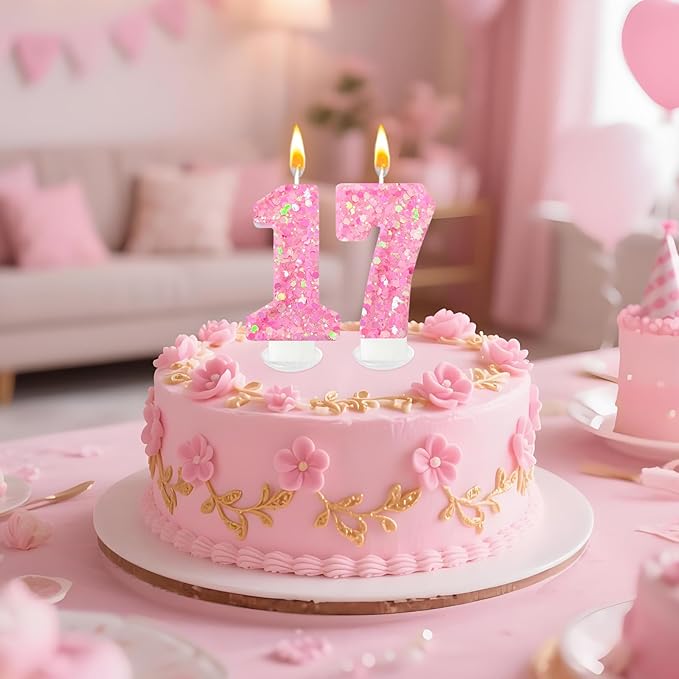 Zailo Birthday Number Candles, Glitter Number Candle Cake Decorations with Sequins, Cupcake Decorations for Girls, Women, Party Anniversary Celebrations (Number 7, Light Pink)