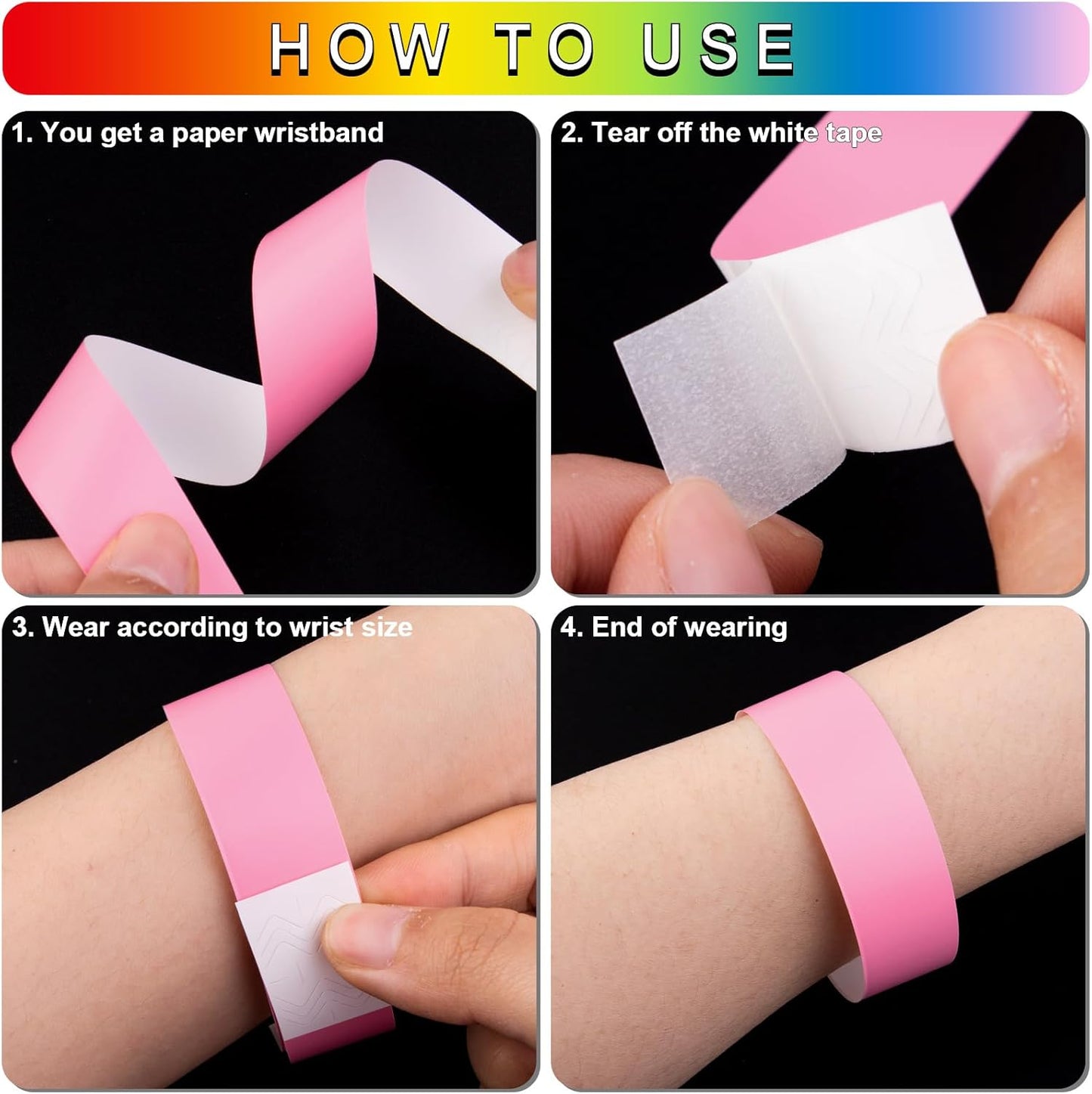 1200 Pcs Plastic Paper Wristbands for Events Neon Color Wrist Bands Concert Identification Wristbands Paper Bracelets Wristbands Party Hand Bands (Pink)