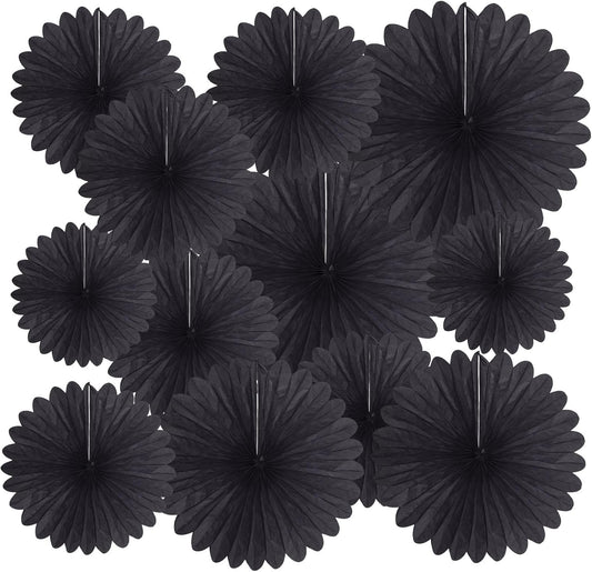 20 Pcs Black Hanging Paper Fan, Hanging Honeycomb Round Paper Fans for Weddings, Birthdays, Easter, Baby Showers, Classroom, Events Ceiling Party Supplies Decorations