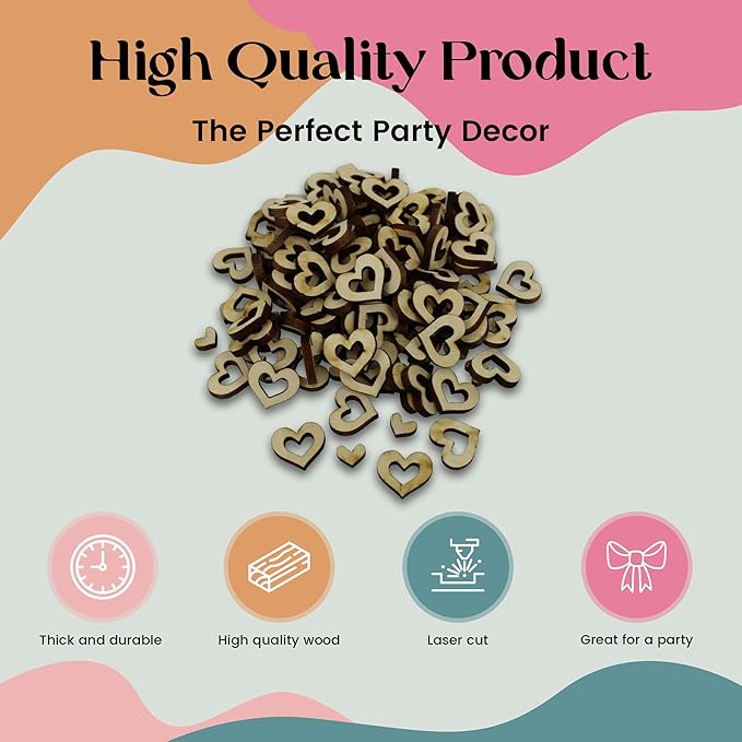 Confetti - Engraved Wood - Rustic Wooden Wedding Decor Party Table Scatter Decorations (Heart Outline)
