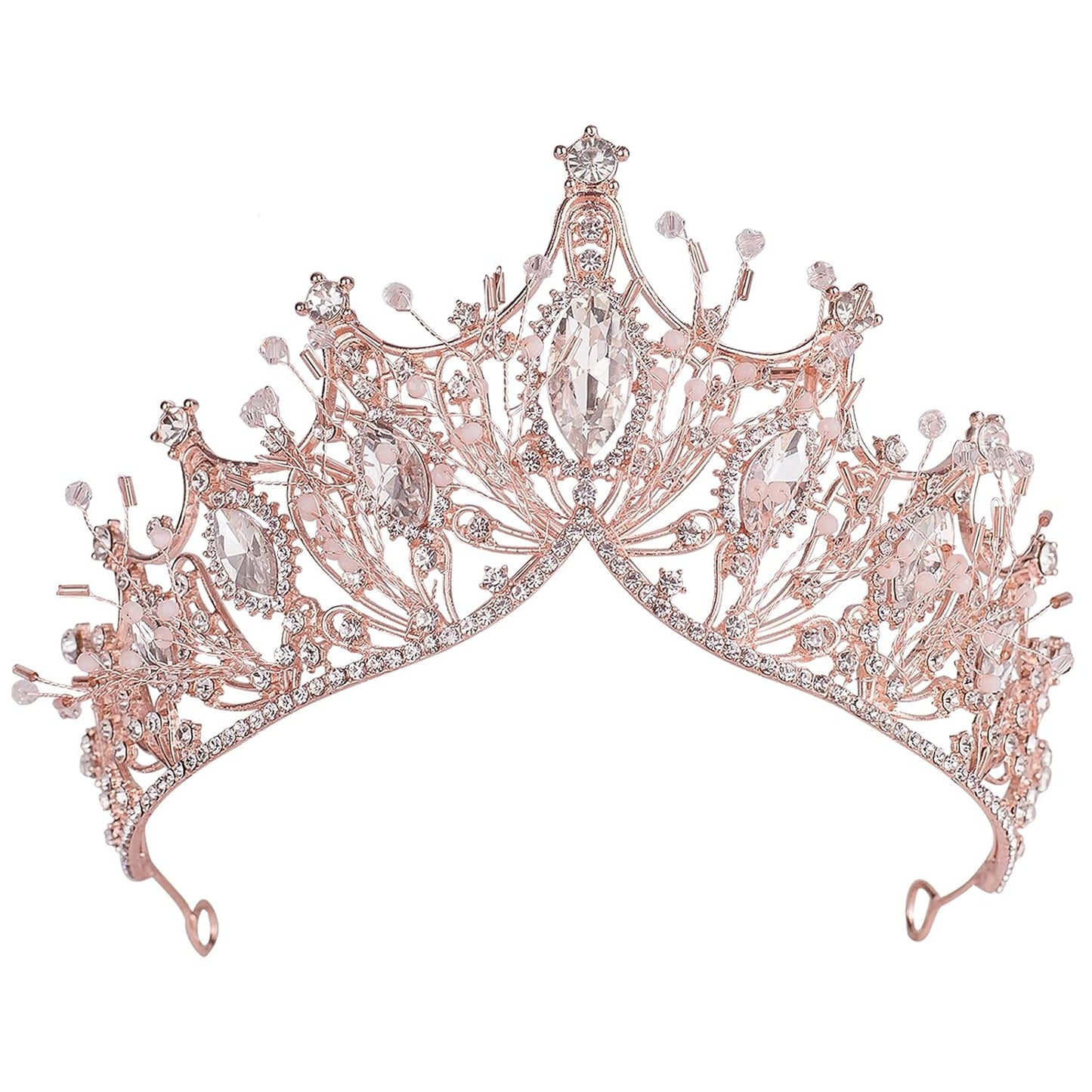 Baroque Queen Crown for Wedding Bride, Rose Gold Handmade Rhinestone Crystal Headband Tiaras and Crown for Women-Wedding Halloween Faire Costume Birthday Music Festival Hair Accessories-Yolmina