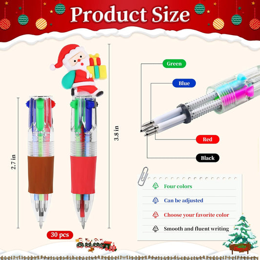 30Pcs Mini Multicolor Pens in One 4-in-1 Cute Pens Bulk for Kids, Ballpoint Pen for Birthdays and Children's Parties, Fun Gifts Assorted Ink Kawaii Pen(Christmas)