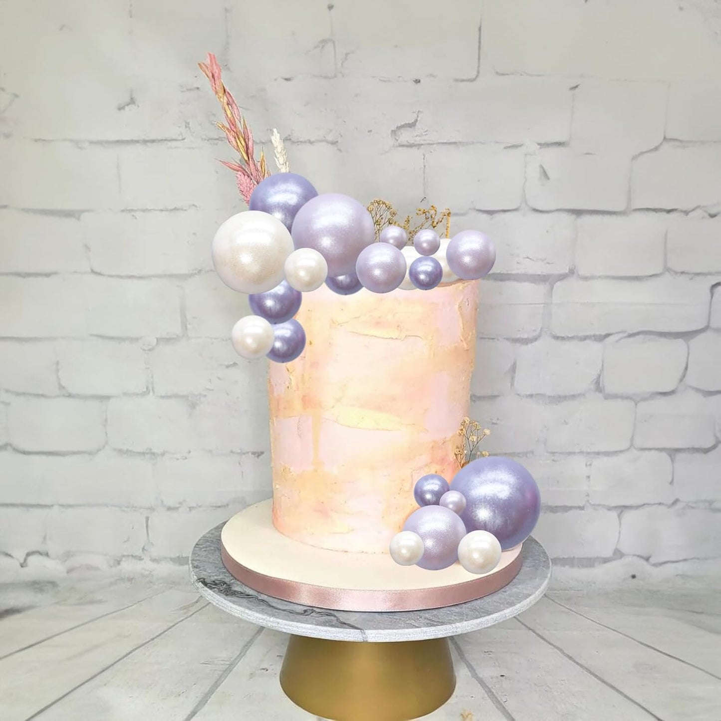 Ephlyn 30Pcs Ball Cake Topper Ball Cake Picks Colorful Pearl Ball Shaped Cupcake Insert Cake Topper for Bear Theme Birthday Party Favors Wedding Decoration Pearl White Purple