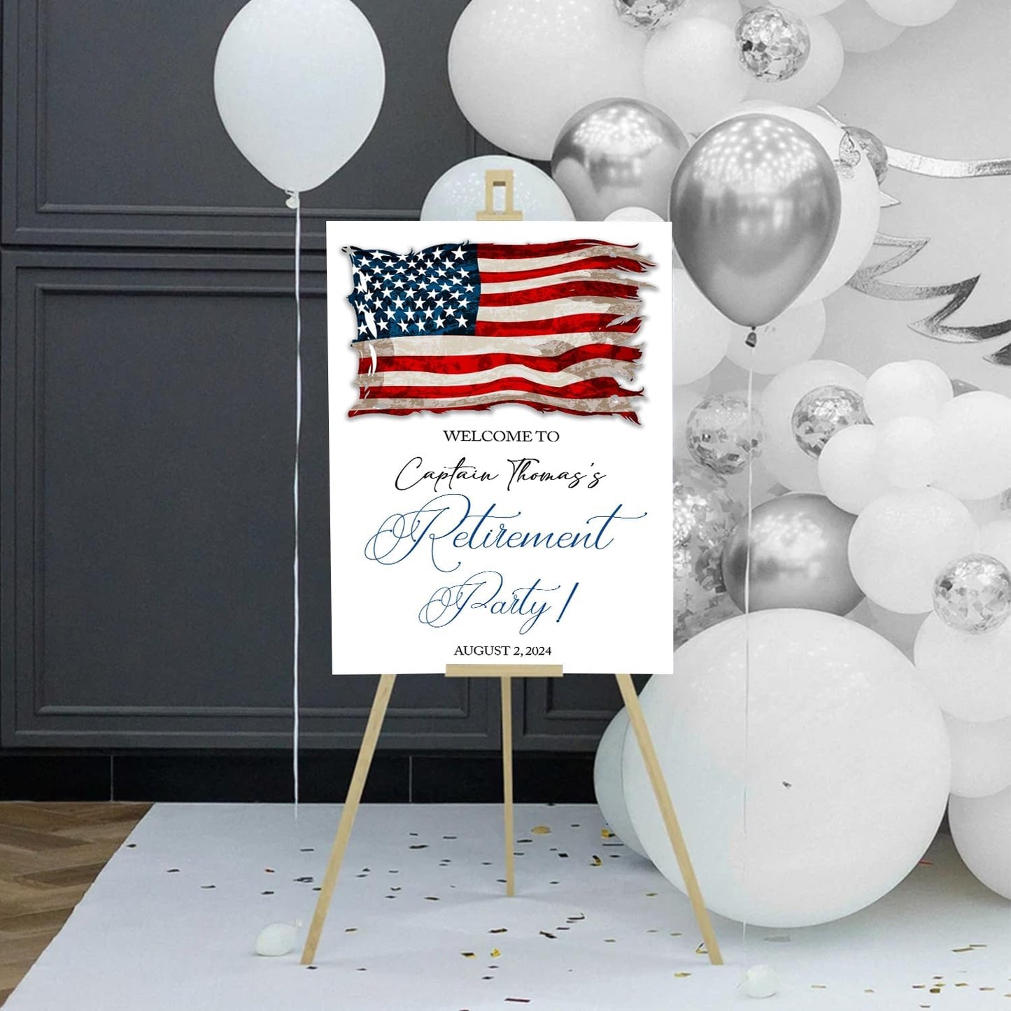 Army Retirement Party Welcome Sign, Patriotic Military Theme, PVC Material, 12x18 Inches, Full Size, Free Standing