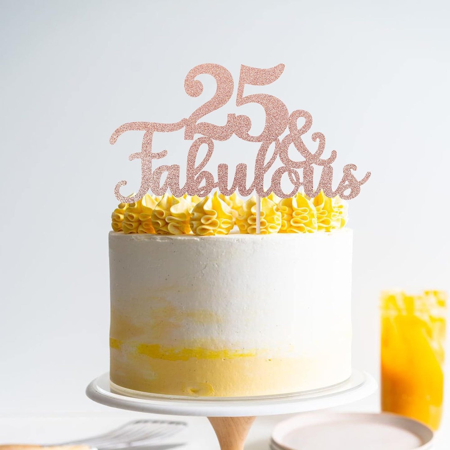 1 PCS 25 & Fabulous Cake Topper Glitter Twenty Five and Fabulous Cake Toppers Happy 25th Birthday Cake Pick for 25th Wedding Anniversary Birthday Party Cake Decorations Supplies Rose Gold