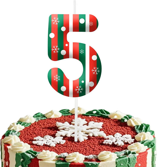 Christmas Themed Birthday Candles for Cake, Number 5th Candle, Happy Birthday Cake Topper for Boys Girls, Christmas Birthday Party Decorations Supplies Gifts