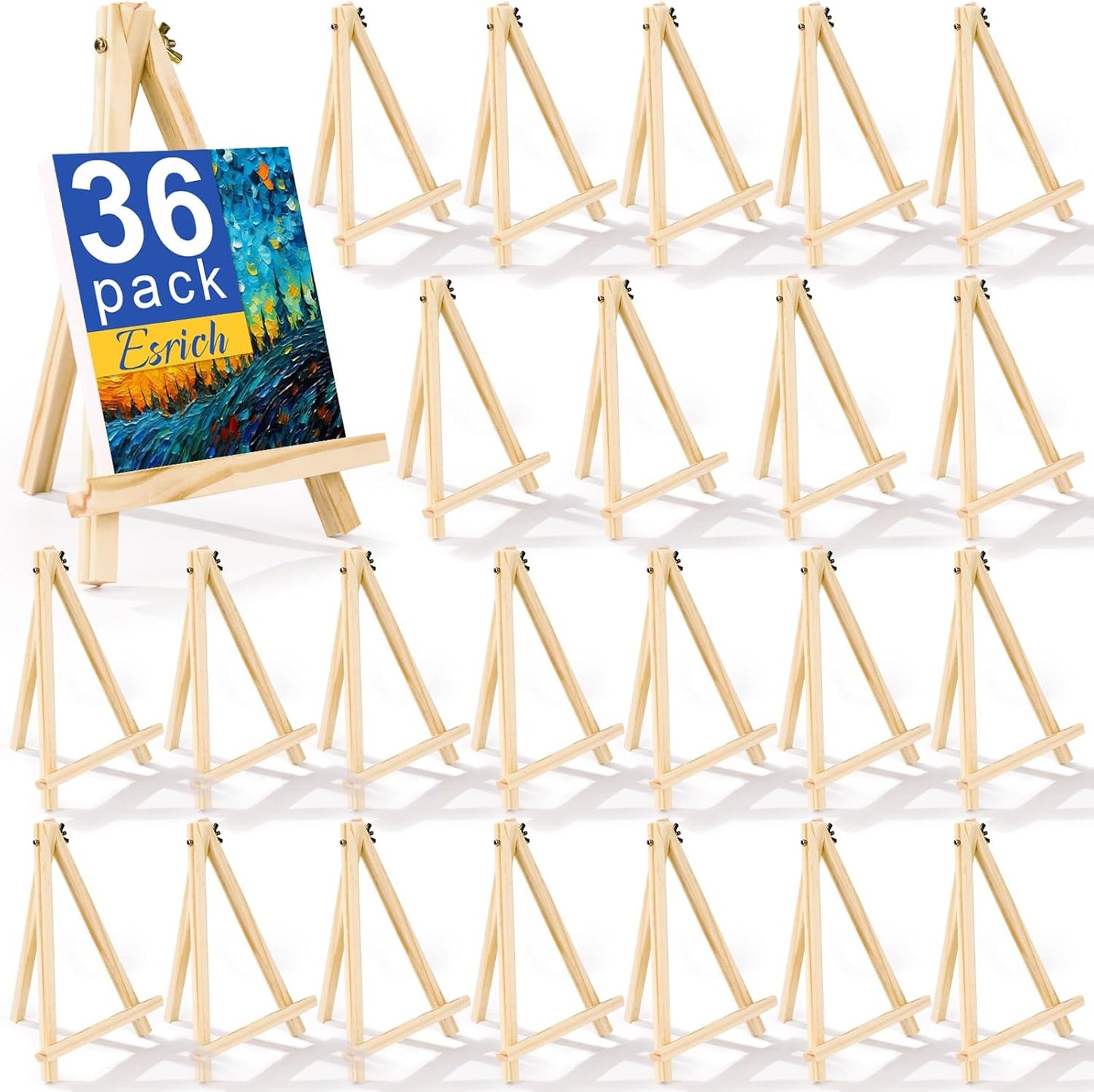 ESRICH 36 Pack 9 Inch Wood Easels, Easel Stand for Painting Canvases, Art,and Crafts, Tripod, Painting Party Easel, Kids Student Tabletop Easels for Painting, Portable Canvas Photo Picture Sign Holder