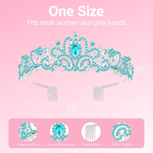 Birthday Tiara and Crown with Sash, Birthday Tiara for Women Party (Blue)
