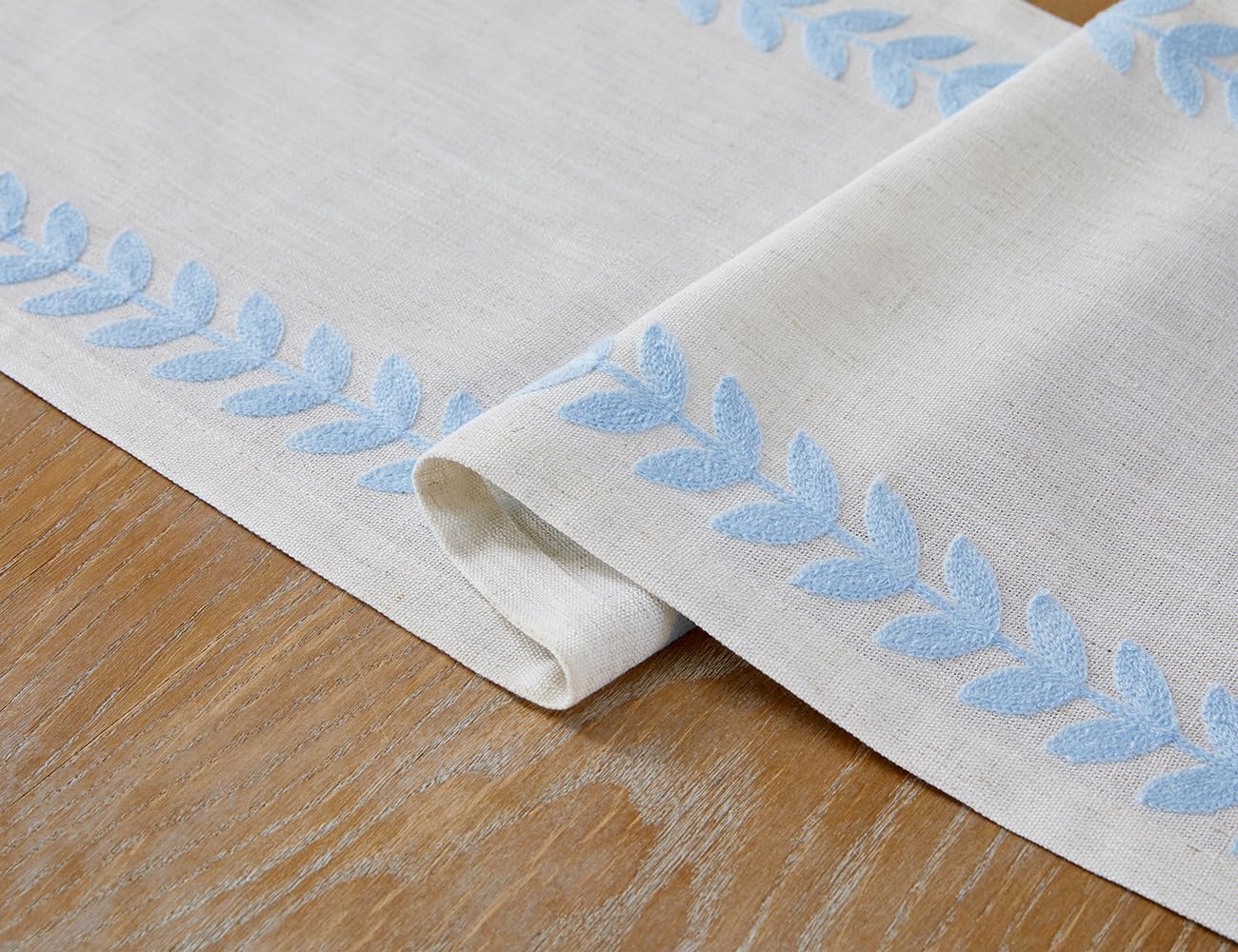 Wracra Embroidered Table Runner Irregular Willow Leaf Table Runners 90 Inches Long for Dresser Home Dining Table Decor,14 x 90 Inch, Blue