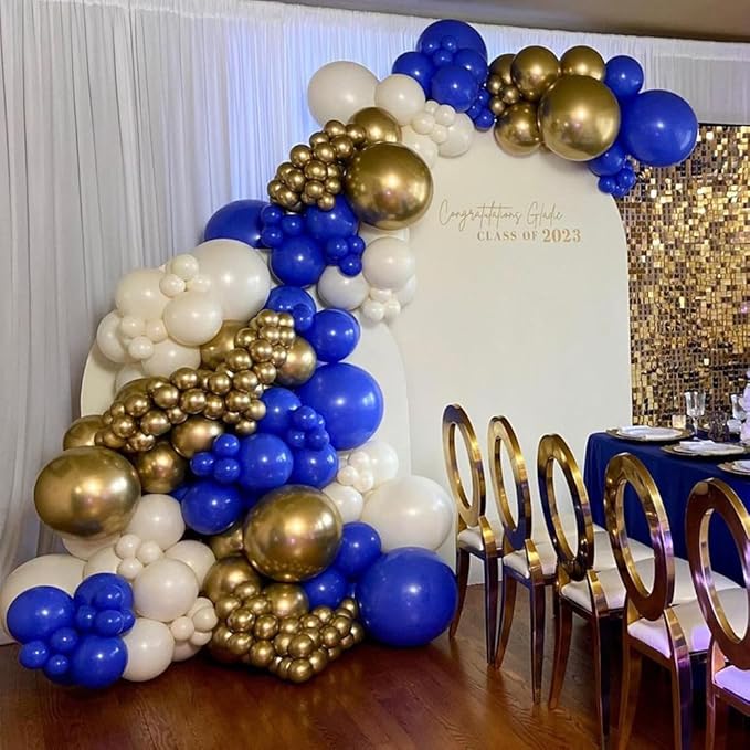 Royal Blue and Gold Balloons Garland Arch Kit, 162pcs Royal Blue White Chrome Gold Confetti Balloons for Graduation Anniversary Wedding Baby Shower Birthday Party Decorations